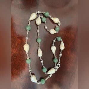 judith ripka 925 baroque pearls Green aventurine Necklace 34.5 inch RARE vintage